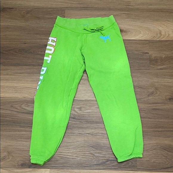 Vintage PINK Victoria's Secret Neon Green Cropped Joggers - Picture 3 of 5